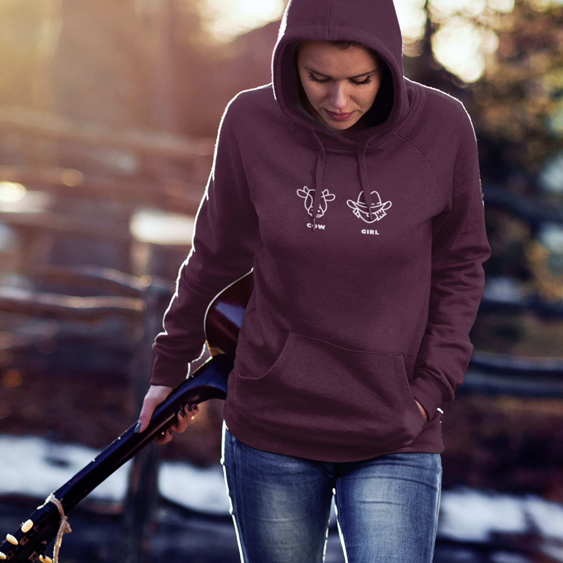 Dorfkind-1girland2cows-cowgirl-Hoodie-cherry1